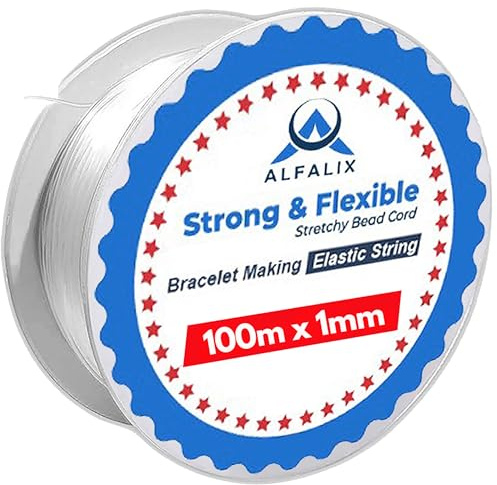 1mm x 100m Bracelet String For Bracelet Making Clear Elastic String, Strong & Stretchy Elastic Thread, Easy to knot, Bracelet elastic for Jewellery making, Crystal Clear String Beading & DIY (1Pcs)