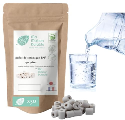 Ma Maison Durable | X30 Perles de Céramique EM® Grises | Filtre Purificateur 100% naturel Eau du Robinet| Billes de filtration naturelle Chlore Calcaire| Pour Pichet Carafe Gourde Fontaine Bouilloire