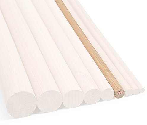 Generisch Eichenholz Rundstab 1m lang, Ø 8-40mm, Bastelholz Treppensprosse (Ø 15mm)