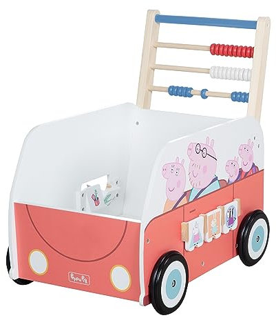 roba Bully-Schiebebus Peppa Pig für Kinder - Lauflernwagen / Puppenwagen aus Holz mit Spielfunktionen - Lauflernhilfe für Mädchen & Jungen - ab 12 Monaten…