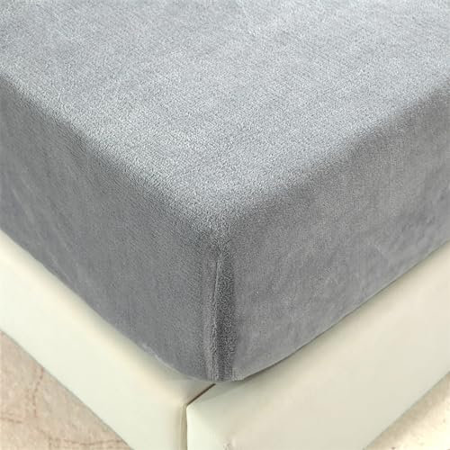 Wotcsil Warm Plüsch Spannbettlaken Flanell Fleece Spannbettlaken 90x200cm Grau Winter Cashmere Touch Bettlaken Spannbetttuch für Boxspringbett Matratze Hohe bis 25 cm