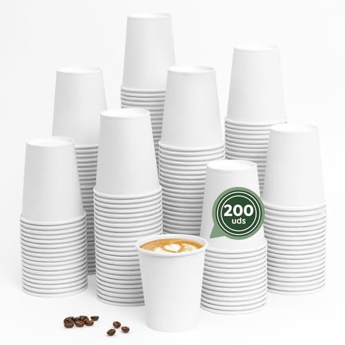 Horeca Collection MAXI PRODUCTS - Vasos Café Desechables Blancos - Vasos Cartón - Vasos Desechables Catering - Vasos Café para Llevar - APTO BEBIDAS CALIENTES Y FRÍAS (250 cc, 200 unidades)