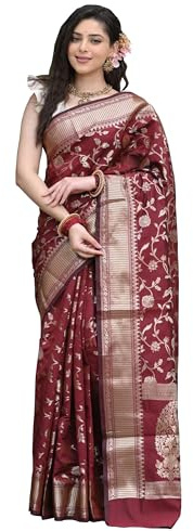 Sugathari Banarasi Saree for Women, Pure Kanjivaram Silk, Soft, 2023 Design, Wearing Pattu Sarees, Latest Party Saree Collections with Blouse, Part for Wedding, Sadi (SAN PARI-182 Dark Green), maroon