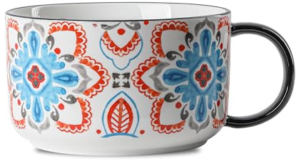 Chubacoo Extra Large Ceramic Coffee Mug: 38 oz Oversized Bowl with Jumbo Handle for Home Office Breakfast Soup Cereal - Moroccan Pattern Design Microwave Safe Giant Cup - B