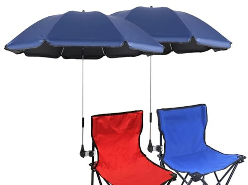 GRANDMEI Sombrilla para silla de playa con abrazadera universal, paraguas de clip de 46 pulgadas UPF 50, sombrilla con clip para sillas de patio, sillas de ruedas, carritos de golf (azul oscuro,