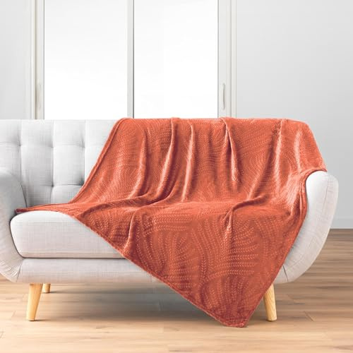 Douceur d'Intérieur, Plaid Doux (125 x 150 cm) Nelia Terracotta, Flanelle Relief Unie