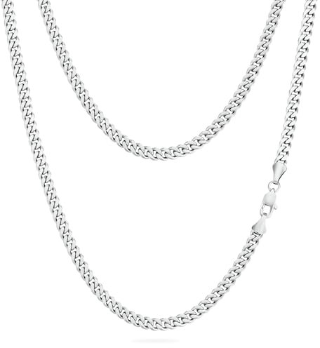 KRKC Herren Halskette, Silber Edelstahl Cuban Link Chain Panzerkette 5mm, Nickel-frei Dünne Kette Gliederkette für Männer Länge 50,8cm