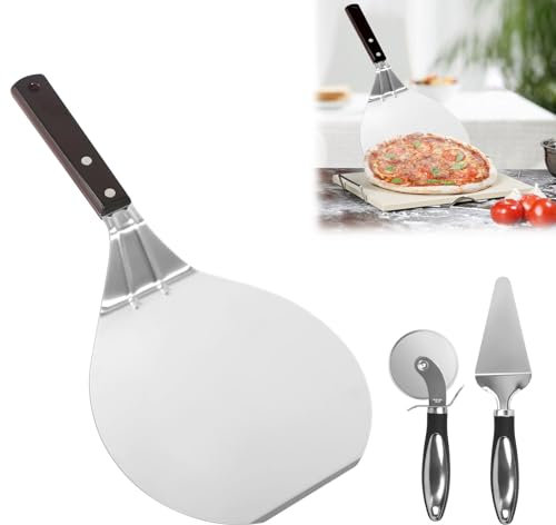 Pizzaschaufel aus rostfreiem Edelstahl Pizzaschieber 16.5 x 16.5cm Pizza Schieber mit Pizzaschneider und Dreieckige Schaufel