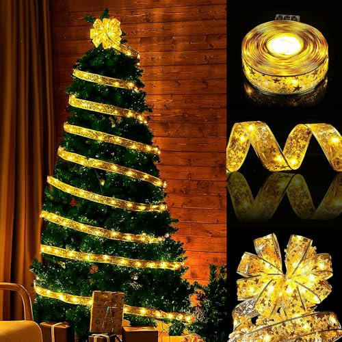 OPAHUTER 5M 50LED Cadena de Luces de Cinta, Cinta decorativa para Árbol de Navidad, Cinta Luminosa de Navidad, Luces LED de Cadena de Cinta para Terraza Árbol de Navidad Boda Patio Fiestas