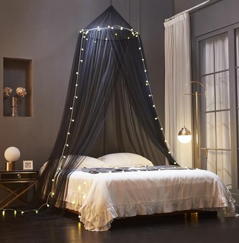 ZIQINPSQ Ciel de lit pour filles, baldaquin pour lit, moustiquaire princesse tente de jeu pour enfants, filet de lit suspendu pour décoration de chambre de fille (noir)
