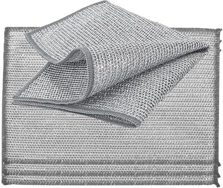 YinQin 28x20 cm Stainless Steel Wire Scrubber Cloth for Kitchen Pots Pans Sink Stove Top 4 PCS Double Layer Rust-Resistant Easy Mesh Clean Cleaning Cloths Non-Scratch Metallic Dishwashing Cloth Rags
