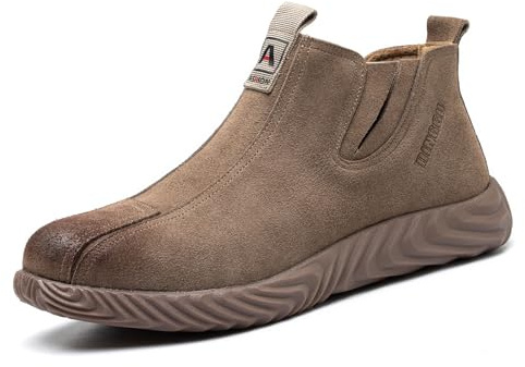 DINGGU Steel Toe Shoes for Men Welding Mens Work Shoes Slip On Comfortable Safety Composite Toe Construction Boots Brown 10
