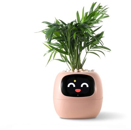 PLANTSIO AI Intelligenter Blumentopf-Roboter, Emoji-Pflege-Funktion, Komplette Interaktionsfunktionen, Perfektes Schreibtischgeschenk für Pflanzenfreunde Ivy (ROSA)