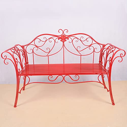 Panchina da giardino retrò in metallo, a 2 posti, con schienale curvo e braccioli, per esterni, in ghisa, in alluminio, per patio, veranda, cortile, facile da montare (rosso)