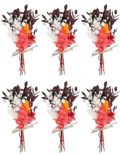 PATIKIL Mini Bouquet Di Fiori Secchi, 6 Pcs Erba Pampas Naturale Fiori Di Campo Con Stelo Decor Baby's Breath Pianta Floreale Boho DIY Prop Fotografici Regalo Decorazione, Rosso Vino