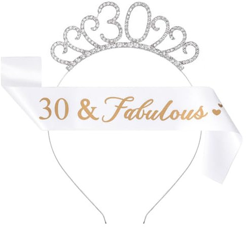 30 Años Corona Banda Cumpleaños Mujer, 30 Cumpleaños Decoration Banda cumpleaños and Tiara Mujer, Tiara Corona y Faja de Cinturón de Cumpleaños, Regalos 30 Cumpleaños de la Mujer