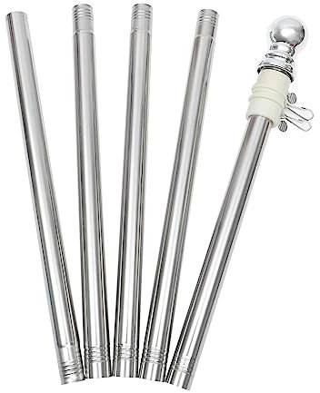 FONDOTIN Kit De Bandera De Acero Inoxidable Profesional 1,8 m para Exteriores y Jardín, Mástil Desmontable Anillo Giratorio Antienredos para Patio y Casa