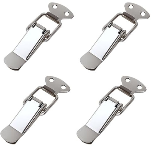 Lot de 4 Loquets à Bascule Inox, Fermeture à Cliquet Robuste 72mm avec Ressort, Attache Capot pour Boîtes, Armoires, Portes, Fenêtres, Casiers, Bricolage, Coffres, Camping-Car
