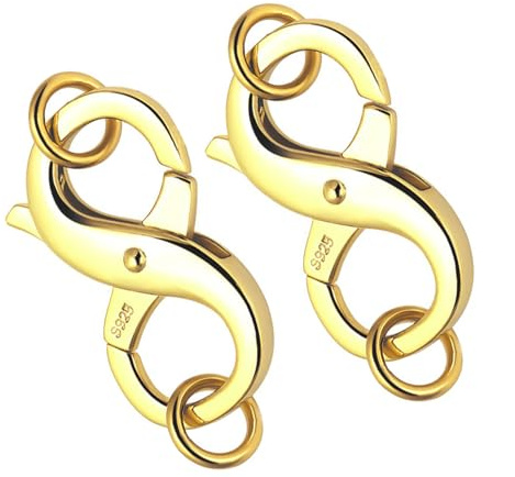 Ryaupy 2 Piezas Cierre de Langosta Plata de Ley 925, Mosquetón Doble Apertura para Pulseras, Collares y Joyería DIY, Conector Seguro y Resistente, Accesorios para Reparación y Fabricación (Oro)