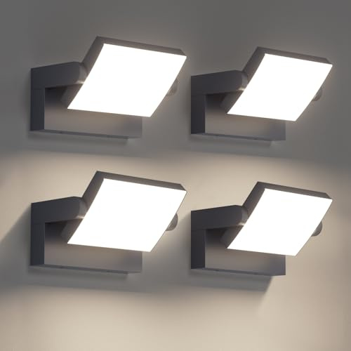 Klighten 4 Pezzi 24W Applique da Esterno Interno LED IP65, Luci da Parete Alluminio Orientabile Lampade da Parete Moderno per Ingresso Giardino, 1500 Lumen, Antracite, Bianco Naturale 4000K