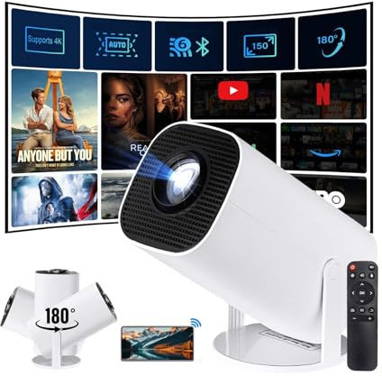 Mini Proyector Portátil FHD WiFi+BT5 Android11 Corrección automática Dirección Vertical, Tamaño de proyección 40/60/100/150 Inch Ajuste de ángulo múltiple de 180° Sentado Mirando y acostado Mirando