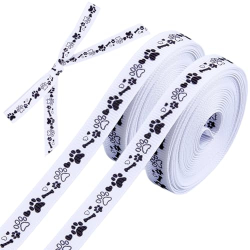 CRASPIRE 2 Rollo Cinta Diseño Pata Oso Perro 10 Yardas Cinta Grogrén Estampado Lindas Patas 3/8 Pulgadas Rayas Blancas Adornos Manualidades Envolver Regalos Decoraciones Fiestas Cumpleaños