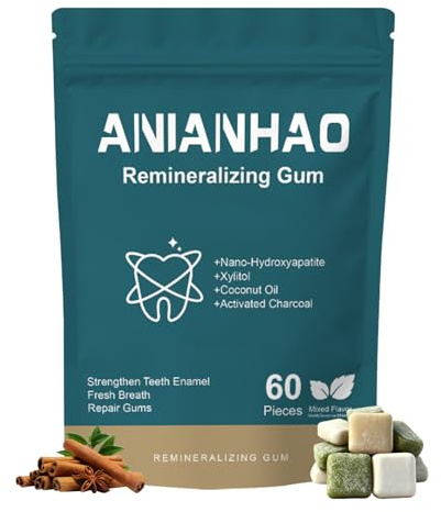 Remineralizing Gum, Remineralizing Chewing Gum with Nano-Hydroxyapatite & Xylitol – SugarFree Chewing Gum for Enamel Repair, Cavity Protection & Receding Gums – 60 Pieces