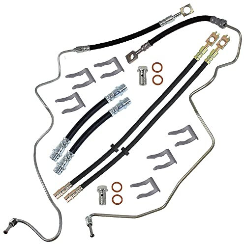 BESTPRICE 6x Bremsschlauch vorne Länge 465mm & hinten Länge 140mm, inkl. Haltefeder