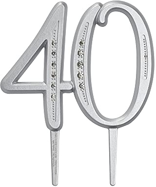 DecoPac Diamond Number 40 Monogram Cake Topper, Luxurious Rhinestone Cake Decoration, For Birthday, Wedding Anniversary, Party, Graduation, Retirement, 3.5 Tall, Silver, Pack of 1
