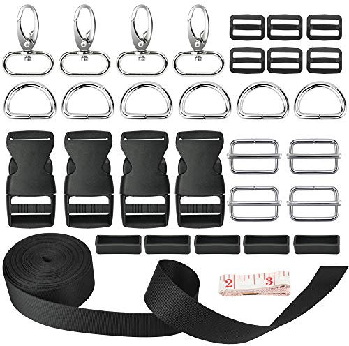 SNAGAROG 50 Stück Taschenzubehör zum Nähen-Drehgelenk Karabinerhaken Ring, Nylongurtband und Side Release Schnallen Clips, für Tasche Schnalle Gurte Rucksack