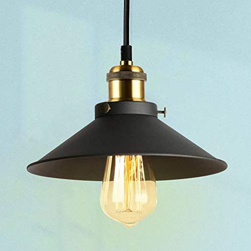 Lrpiyvo Suspension Luminaire Industrielle Noir Suspension Vintage Retro Lampe Suspendue Metal lustre Industriel Éclairage de Plafond pour Salon Chambre Cuisine Restaurant Bar Couloir 22cm