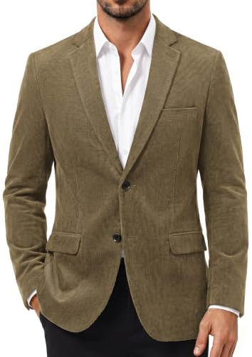 PJ PAUL JONES Blazer en velours côtelé pour homme, coupe ajustée à deux boutons, veste de sport décontractée, Marron olive, XX-Large