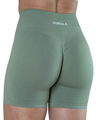 AUROLA Intensify Pantalones Cortos de Entrenamiento para Mujer, sin Costuras, para Gimnasio, Yoga, Correr, Deportes, Ejercicio Activo, Fitness, Verde (Iceberg Green), S