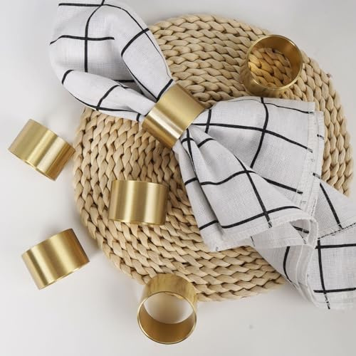 Yhridcaz Solid Brass Napkin Rings Set of 6 Natural Brass Color Ring Retro Style Dining Table Decor Centerpiece Serviette Rings for Easter,Christmas,Wedding,Party and Family Gathering