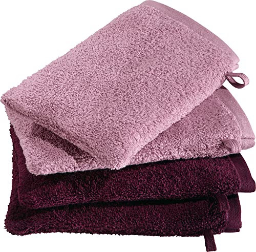 Erwin Müller Waschhandschuhe Bühl 4er-Pack Altrosa/Beere Größe 15x21 cm - besonders flauschig, voluminös, äußerst saugfähig