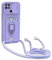 yanasuo Camera Protection Lanyard Phone Case for Oppo A15/A15S, Card Holder, Slide Camera Cover, Silicone Cord Strap rope Shell TPU Shockproof Bumper Cover-Purple