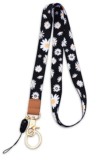 SAVITA Neck Lanyard, Fashion Daisy Key Lanyard Durable Neck Lanyard Strap with Key Ring and Clasp for ID Badge Student ID and Wallet