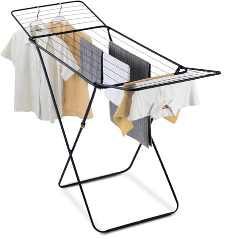 TIENDA EURASIA - Tendedero de Ropa Plegable, Estructura Metálica Ligera de Color Negro, Capacidad para 20 Metros, Medida Abierto 180 x 55 x 89 cm