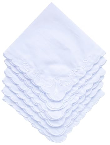 6 Pack of Ladies Embroidery Cotton Handkerchiefs Lace Border White Hankies
