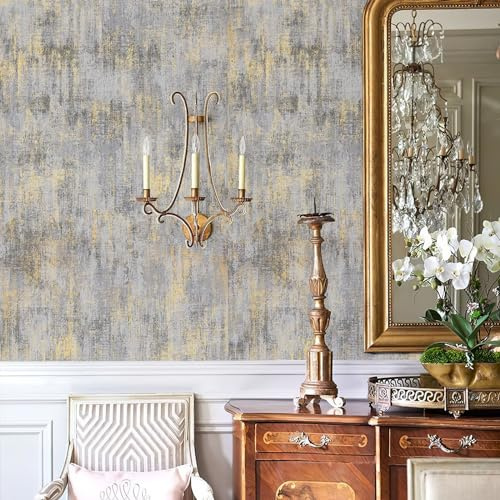 Traditional Wallpaper 17.3x236 Textured Distressed Metallic Wallpaper