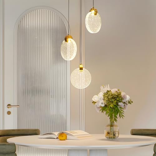zhxinashu Deckenleuchte Modern, Kronleuchter Kristall, Pendelleuchte Gold Led, Kristall Deckenleuchte für Wohnzimmer Schlafzimmer Küche Insel Treppe Flur (3 Lichter, Warmes Licht)
