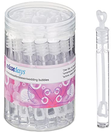 Relaxdays Pomperos Boda, Set de 48, Tubitos para Burbujas Jabón con Asa en Forma de Corazón, Regalo Invitados, Blanco