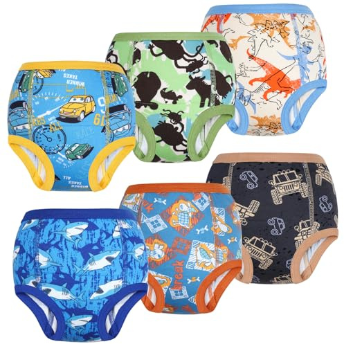 FLYISH DIRECT Ropa Interior de Entrenamiento para niños y niñas, Calzones de Entrenamiento para niño de 100% algodón, Bragas de Aprendizaje Reutilizables, 6 Paquetes, 9 años