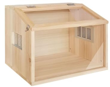 Cage en bois pour hamster avec vue dégagée - En acrylique - Avec dessus ouvrable - Avec feuilles en acrylique - Ventilateur anti-mastication (40 x 30 x 30 cm)