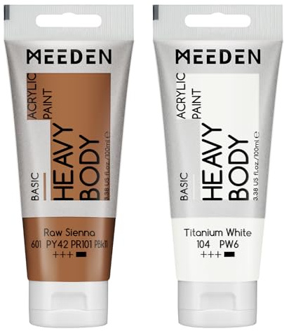 MEEDEN Acrylic Paint Raw Sienna: 100ml/3.38oz x 2 with Titanium White | Heavy Body Artist Acrylic Paint Set for Canvas, Wood & Craft, Non-toxic Creamy Art Paint with Titanium White for Mixing