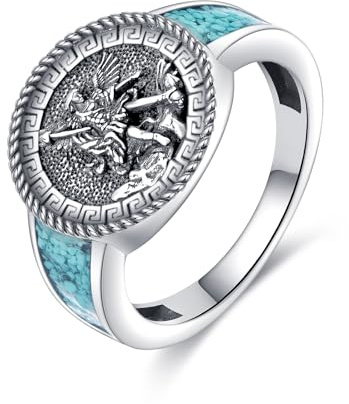 URONE Sankt Michael ring 925 sterlingsilver ärkeängel Michael sigillring religiöst smycke present för kvinnor män #9, Ingen ädelsten