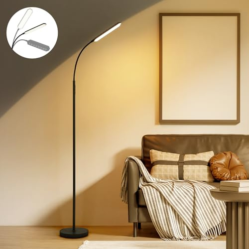 LuminexDesigns LED Stehlampe Wohnzimmer Leselampe – 18W Super Helle Dimmbare Stehleuchte 2700K-6500K mit Fernbedienung, Timer, Energiesparend Kinderfreundlich für Schlafzimmer, Büro, Leseecke Schwarz