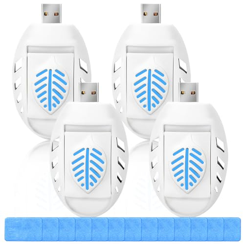 Spina repellente per zanzare USB, 4 pezzi, antizanzare USB, con 120 compresse repellenti, portatile, elettrico, repellente per zanzare, per interni, per escursioni all'aperto, casa estiva (bianco-B)