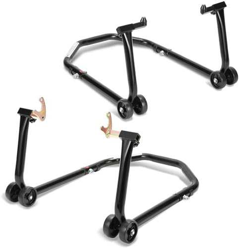 Eikuavons Cavalletto per moto posteriore e anteriore, set per moto, con 4 ruote, per sollevamento moto, stabilità, portata fino a 300 kg (nero)