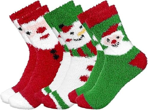 DERAYEE 3 paires de chaussettes de Noël, Christmas Socks, chaussettes femmes, chaussettes de Noël en coton pour dames hommes femmes, M